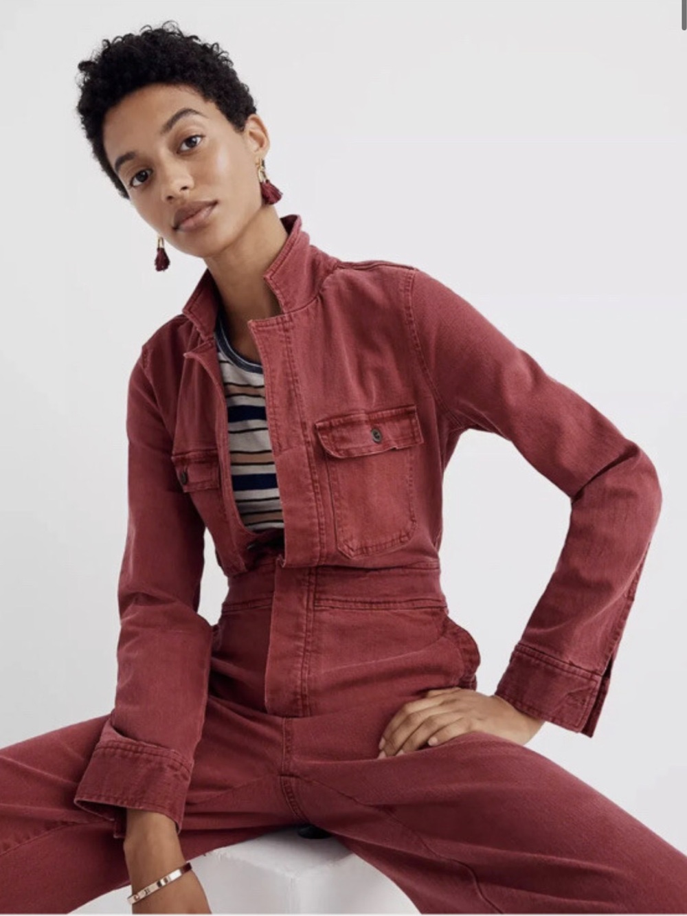 MADEWELL Garment Dyed Burgundy Retro Coveralls, Medium